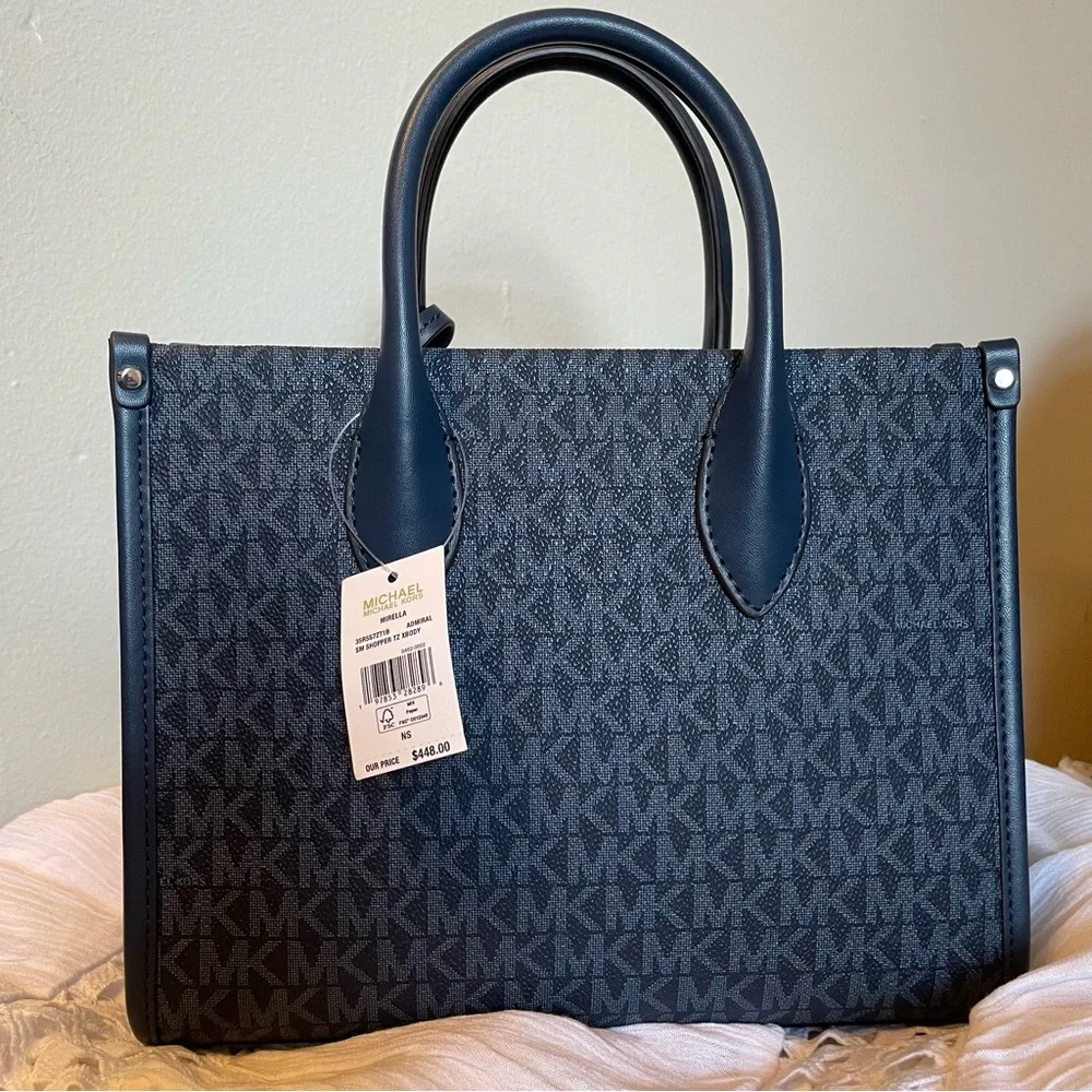 NWT Michael Kors Mirella Blue Signature Crossbody Bag - Picture 4 of 9